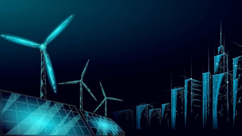 digital animierte Erneuerbare-Energie-Anlagen