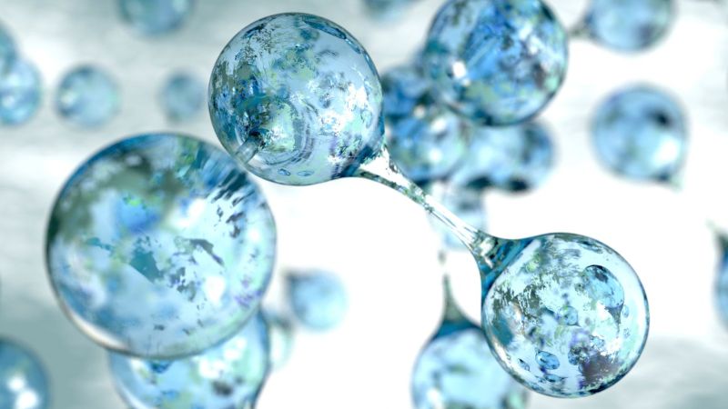 Animation mit blauen Wassermolekülen in 3D