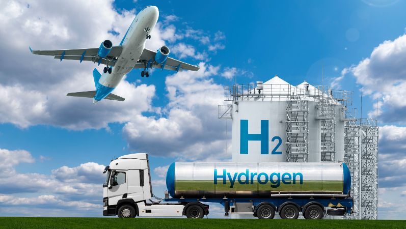 Mit Wasserstoff betriebenes Flugzeug und Lastwagen
